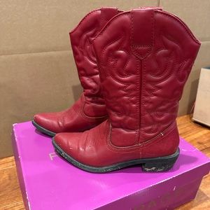 Red Cowboy Faux Leather Boots (Size 6)